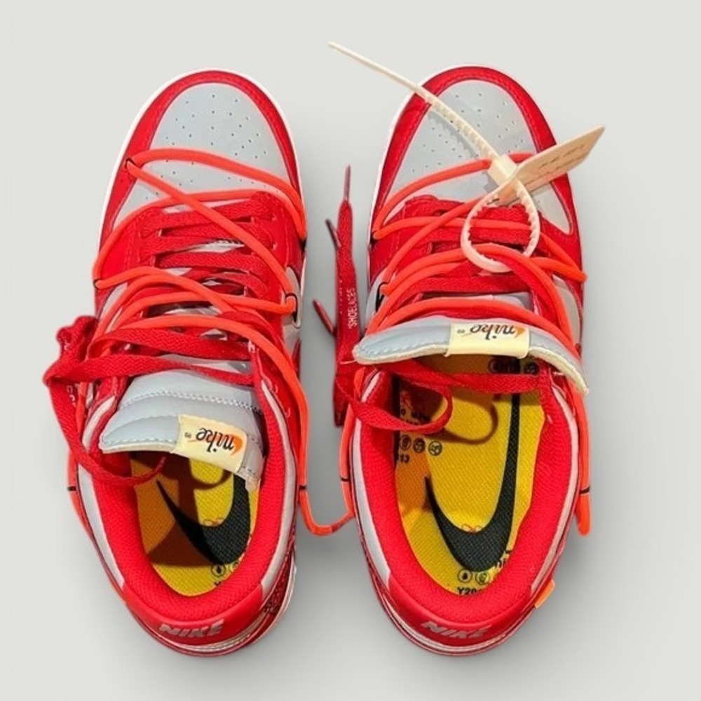 Nike Off-White Red White Dunk Low Sneakers - Picture 5 of 10